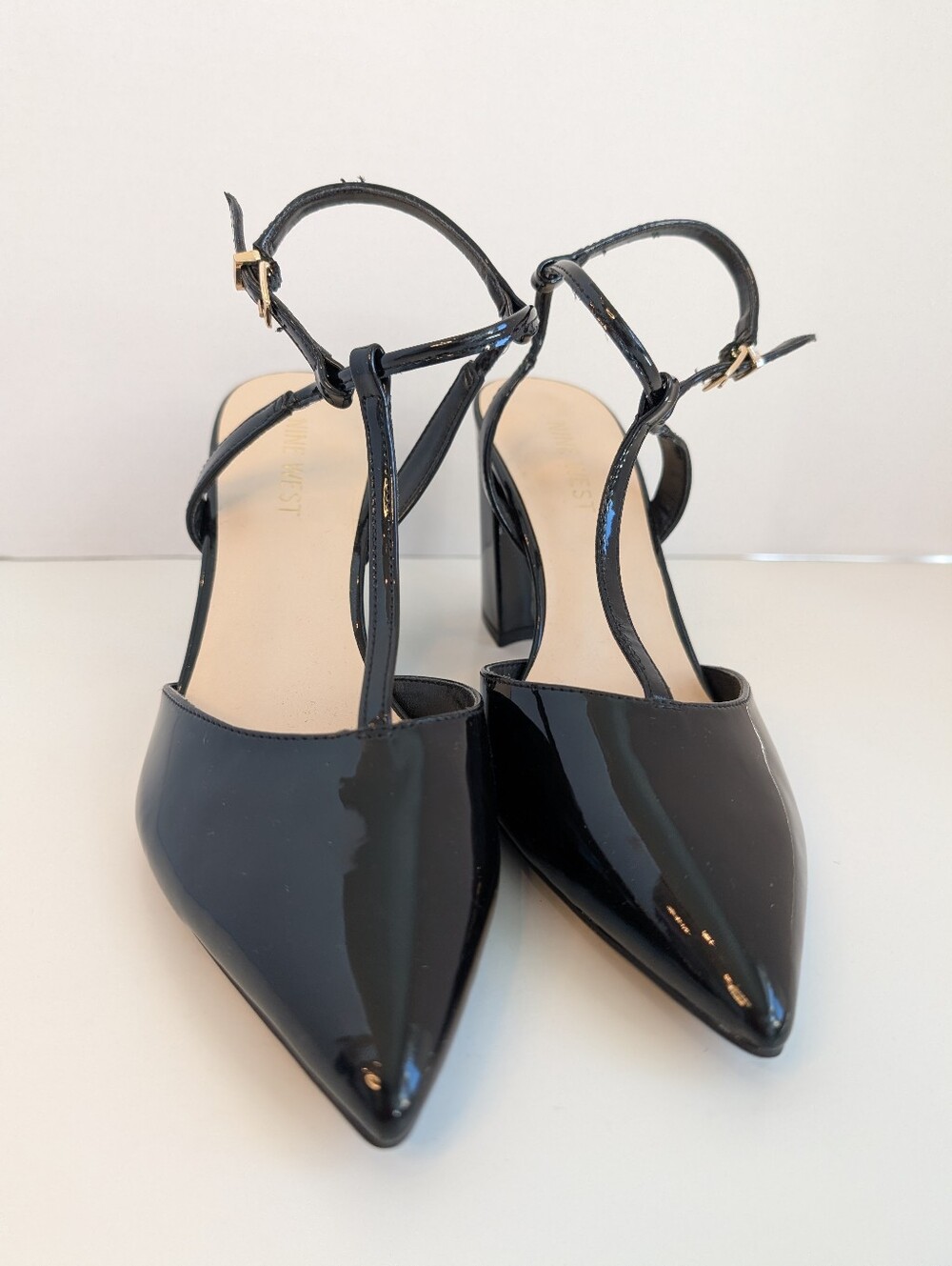 Nine‎ West Black Patent Pointed-Toe Slingback Heels